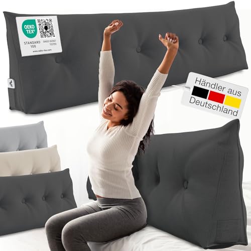 ELONEO Rückenkissen 160 cm breit, Keilkissen für Bett und Sofa geeignet, dreieckiges Lesekissen, Kissen mit abnehmbarem und waschbarem Bezug, mit prak