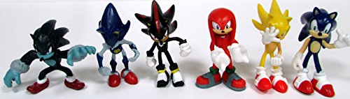 SONIC 6 Piece Figure Set Featuring Sonic, Shadow, Werehog, Metal Sonic, Knuckles & Super Sonic - Figures Range from 2" to 3" Tall