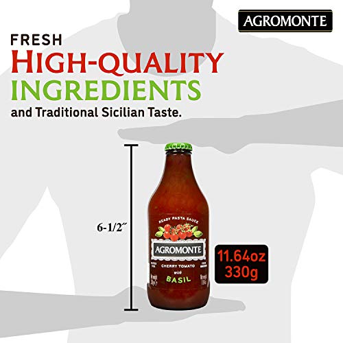 Agromonte Authentic Italian Cherry Tomato Pasta Sauce with Basil - Taste of Italy Gourmet Foodie and Chef Gift - Ready to Use, Certified Kosher, Gluten-Free, All Natural 11.64oz (2 pack)