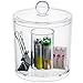 Acrylic Cotton Balls Qtip Holder - clear bathroom decor apothecary canister jar dispenser & organizer with lid for vanity! Container for food candy & swab q tips makeup for easy cosmetic organization!