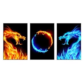3 Panel Canvas Wall Art - Abstract Red and Blue Monsters on Fire - Giclee Print Gallery Wrap Modern Home Art Ready to Hang - 16"x24" x 3 Panels