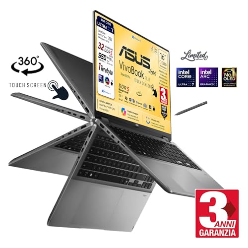 ASUS Vivobook 16 FLIP, Intel® Core™ Ultra 7 258V, Intel Arc Pro, OLED Display Touchscreen 16" WUXGA FHD+, DDR5 32Gb, SSD 1Tb, Win 11, Wi-Fi 7, BT 5.4, Backlit Keyboard, Pen, Gar 3 Years