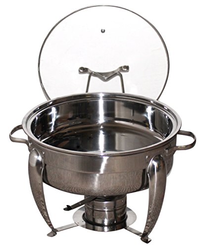 Royal Brands Stainless Steel Chafing Dish with Glass Lid | 5 Quart | Round Buffet Chafer
