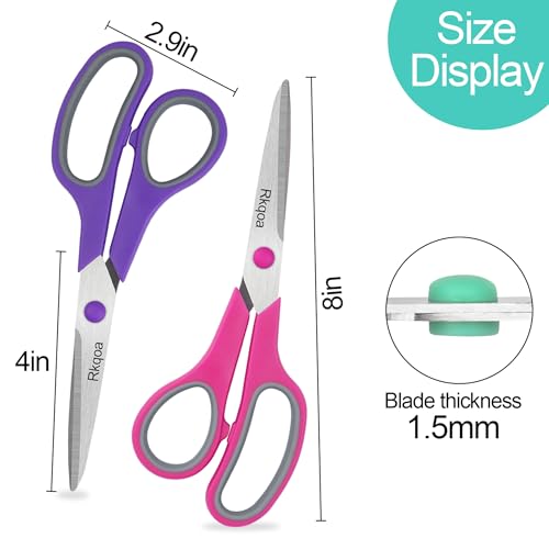 Scissors, 6 Pack 8" All Purpose Stainless Stee Scissor for Everyday Use | Comfort-Grip Sharp Scissor for Office School Classroom Craft Sewing Supplies, High/Middle Student Teacher, Right/Left Handle