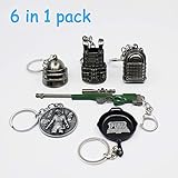 6 in 1 PUBG Key Chain Ring CW-Mart Model Gifts for Children PLAYERUNKNOWN’S BATTLEGROUNDS Souvenir AWM Level 3 Helmet Backpack Armored Vest Pan Coin
