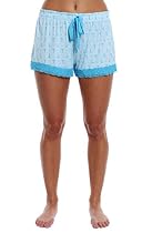 Wallflower Luxury Soft Women Sleepwear Printed Pattern Short with Crochet Trim Loungewear for Ladies - Blue, Small