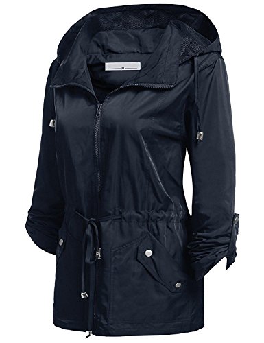 Elever Women's Detachable Hooded Drawstring Anorak Military Utility Jacket Dark Blue XXL