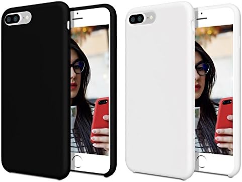 AQT iPhone 7 Plus Case / iPhone 8 Plus Case - Set of 2 - Liquid Silicone Case with Shock Absorbing Multi Layer Protection for Apple iPhone 7 &amp; 8 Plus, For Girls / Men - Black, White
