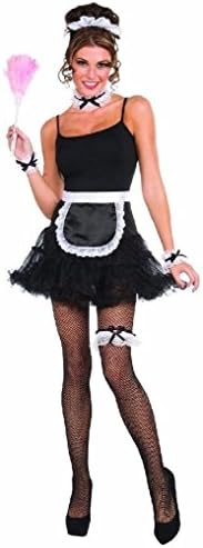Ponce French Maid Costume Kit Headband Choker Apron Cuffs Black White