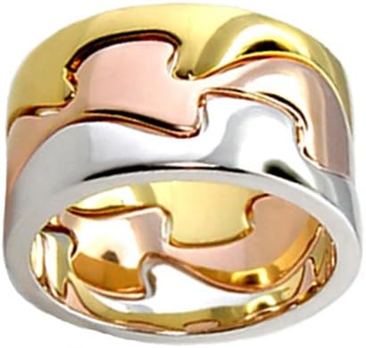 Unique Tri-Color Puzzle Eternity Ring, Size 8
