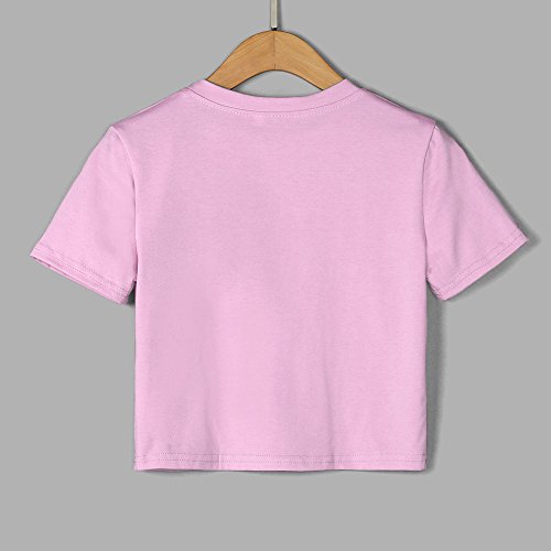 Women Teen Girl Crop Tops Cute Saturn Star Print Short Sleeve Fashion T Shirt Blouse (Pink, S)