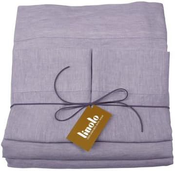 Linoto 100% Pure Belgian/Italian Flax Linen Bed Sheet Set - Handmade - Natural 4 Piece Luxury Bedding - Machine Washable, Low-Wrinkle Fabric - King, Lavender