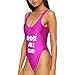 Dixperfect Womens Sexy One-Piece Swimsuit Letter Printed Bodysuit High Cut Legs Backless (XL, P1)