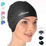 Swim Cap, Firesara Original Undated Swimming Cap 3D Ergonomic Design Comfortable Durable Ear Protection for Women Kids Adults Men Boys Girls for Long or short Hair with Nose Clip and Ear Plugs (Black)