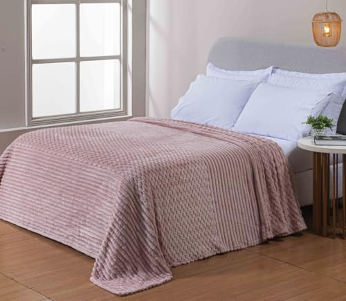 Cobertor Grosso Toque Aveludado Ultra Soft 280grs 3D Relevo Manta Macio e Quente (Casal, Zurique Rosa)