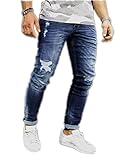 Men's Ripped Destroyed Jeans Slim Fit Distressed Denim Pants Trousers Blue003 34