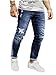 Men's Ripped Destroyed Jeans Slim Fit Distressed Denim Pants Trousers Blue003 34
