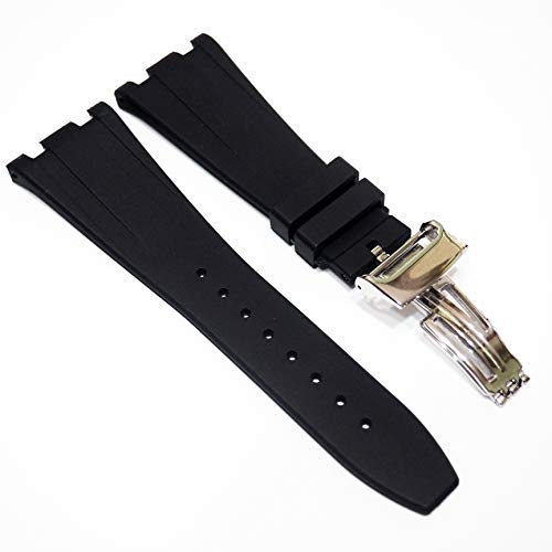 28MM BLACK PREMIUM RUBBER WATCH STRAP WITH CLASP FOR AUDEMARS PIGUET ROYAL OAK OFFSHORE