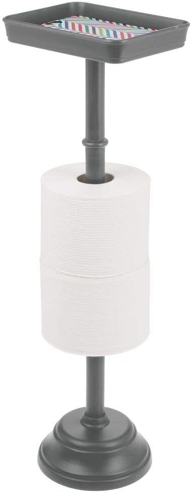 mDesign Portarrollos de pie con capacidad para 2 rollos de papel higiénico – Soporte para papel higiénico con diseño atemporal – Portarrollos de baño ...