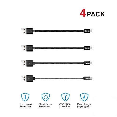4 Short USB Type C Cables (9in/23cm) COSOOS Nylon Braided Fast Charging Syncing Cables,Charger Cords for Samsung Galaxy S9 S8 Note 8,Nexus 6P 5X,Google Pixel,LG G5 G6,Charging Station,Power Bank-Black