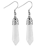 JewelrieShop Women's Stainless Steel Hexagonal Pile Synthetic-gemstone Healing Point Dangle Earrings, Hypoallergenic