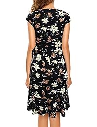 Berydress vestido de mujer clásico de manga 3 4 con cuello en V hasta la rodilla, con volantes, para cóctel, trabajo, negro