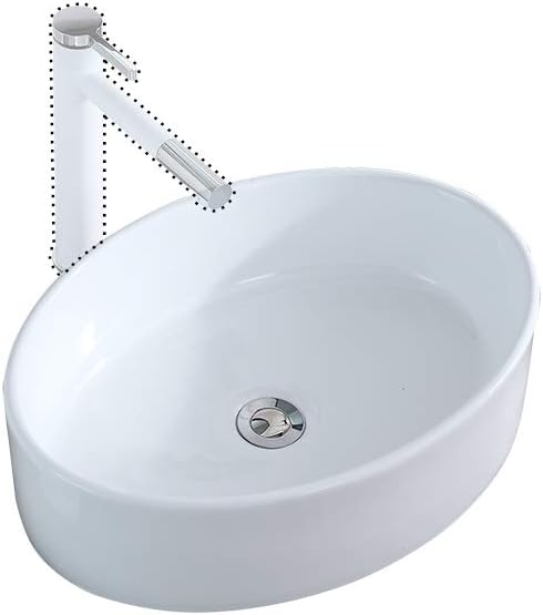 FindUbeauty Bathroom Above Counter Oval Porcelain Ceramic Vessel Vanity Sink Art Basin - White Porcelain - with Pop Up Drain Stopper for Lavatory Washroom Home Furniture(No Faucet)