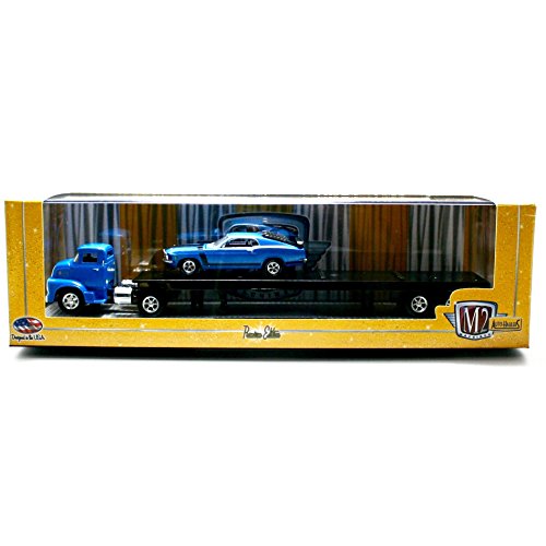 1956 FORD C-500 COE (Blue) & 1970 FORD MUSTANG BOSS 302 (Blue) Auto-Haulers Release 16 M2 Machines 2015 Castline Premium Edition 1:64 Scale Die-Cast Vehicle Truck & Set (15-11)