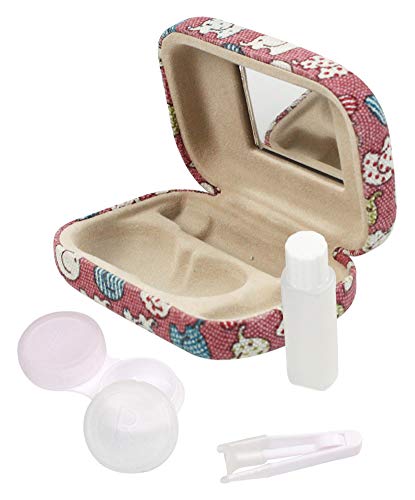 JAVOedge Colorful Cute Elephant Printed Fabric Travel Contact Lens Case Kit, Red