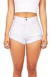 Vibrant Women's Juniors White Denim High Waist Cutoff Shorts, S, White Denim