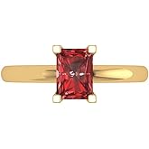 Clara Pucci 14K Solid Yellow Gold 1 ctw Garnet Solitaire Ring for Women | Anniversary, Birthday Gift | 7X5mm Emerald Cut