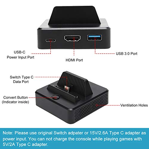 Defway Switch Dock, Portable Switch Charging Stand, Compact Switch to HDMI Adapter, Switch Docking Station with Extra USB 3.0 Port, Replacement Charging Dock for Nintendo Switch with USB C Power Input