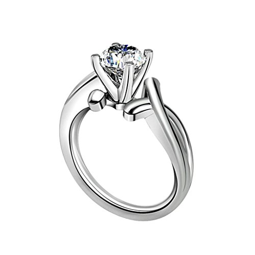 AmDxD Jewelry Silver Plated Women Promise Customizable Rings Single 4-Prong CZ Size 11
