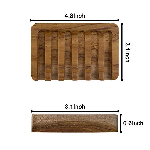 HTB Teak Soap Dishes with Waterfall Design, Wood Soap Holder, Soap Tray for Bathroom, Kitchen, Sinks and Counter Top