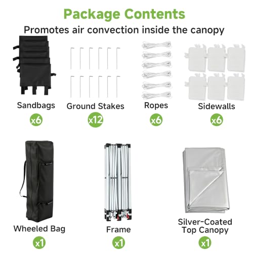 Real Relax 10x20ft Pop Up Portable Canopy Tent with 300D Silver-Coated Top, 6 Sidewalls, UV-Protective, Waterproof, Windproof, Easy Setup with 2 Central Locks for Camping, Wedding, White