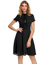 Zeagoo de la mujer Fit and Flare Ruffle vestido de cuello alto de manga corta una línea vestido de fiesta