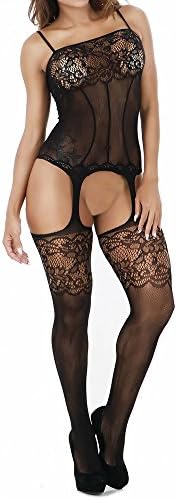 Aoius Women's Sexy Open Crotch Lace Strap Stocking Suspender Bodysuit Nightwear