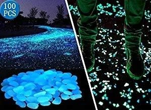 Dyrenson 100PCs Glow In The Dark Stones Glow Pebbles Decorative Luminous Stone Solar Pebbles for Walkways, Garden, Yard Flowerpot, Fish Tank, Swimming Pool，Aquarium (Blue)