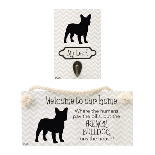 Splosh French Bulldog Precious Pet Collection - Wooden Dog Lead Hook & Plaque, Dog Accessories Set, Personalised Home Decor