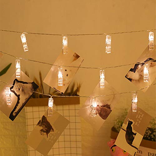GHodec Photo Hanging Clip String Lights Battery Powered 20 LEDs Bedroom Fairy Lights with 10-Clip for Pictures/Artwork/Decor (Warm White) - Thumbnail 3