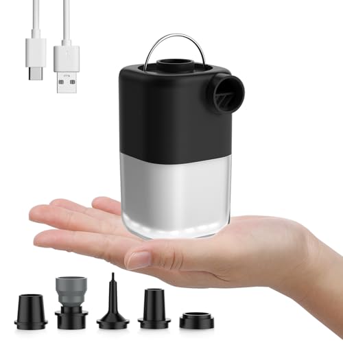 Bomba de Aire Eléctrica Portátil 4000Pa Recargable con Camping Luz, Mini Inflador Electrico Inflables y Desinflables, Pare Camping/Alfombras Inflables/Anillo de Natación