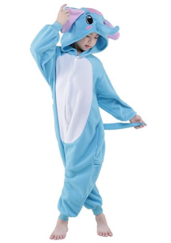 Cute Kigurumi Animal Kid Blue Elephant Onesie Pajamas for Teen Boy Girl  Costume Cosplay Outfit 115#
