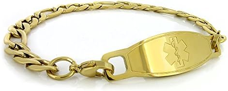 MedicEngraved Mens Womens Stainless Steel Medical ID Bracelet with Gold Tone Medical Tag - 8.5in (FG-GEM2)