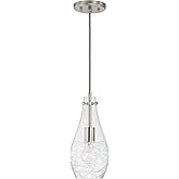 Austin Allen AA1006BN Kier Transitional Clear Teardrop Mini Pendant Lighting Fixture, 1-Light 100 Watt, 13" H x 6" W, Brushed