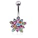 Chinatera Crystals Set Flower Hinged Barbell Dangle Belly Button Ring Navel Body Jewelry Belly Button Ring Flower Belly Ring