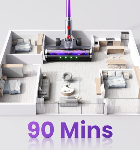 90Mins Cordless Vacuum Cleaner,Upgraded 650W 55KPA Cordless Stick Vacuum with Smart Display,1.8L Cup,V-Shaped Anti-Tangle Brush,Wall Mount Charging,Self-Standing Vacuum Cleaners for Home,Floor,Carpet