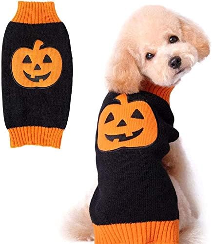 PETCARE Halloween Pet Dog Sweater Pumpkin Striped Knit Jumper Clothes For Dogs Pets Costume Holiday Party for Cat and Puppy(Black Pumpkin,XL)