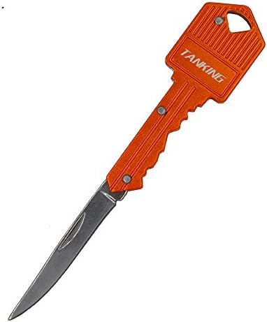 TANKING Stainless Steel Key Chain Shaped Folding Pocket Knife(Orange)