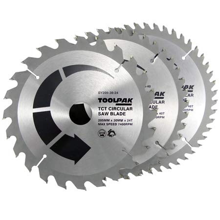 205mm x 30mm TCT Circular Saw Blades Pack of 3