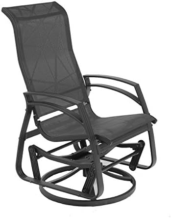 Dura Housewares 11923 Kansas Dallas Aluminum Swivel Glider Chair, Black Frame with Black Fabric